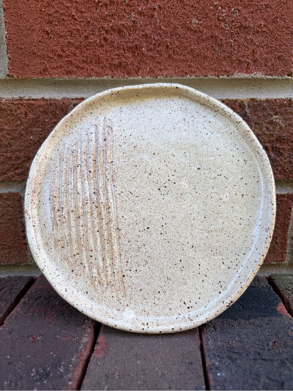 Hand Crafted Cream Speckled Ceramic Garlic Ginger Grating Plate